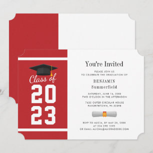 Invitation Graduation 2024 Typographie Rouge Blanc Grad Party