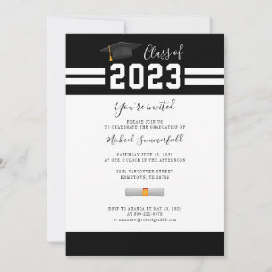 Invitation Graduation 2025 Black White Minimalist Grad Party