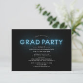 Invitation Graduation 2025 Blue Neon Photo Grad Party (Debout devant)