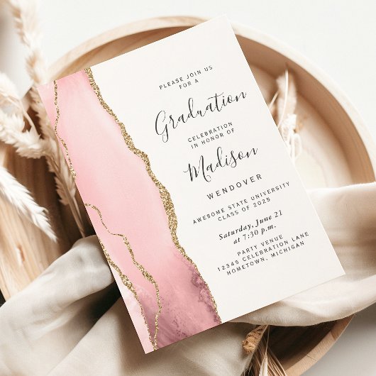 Invitation Graduation 2025 Blush Pink Gold Agate