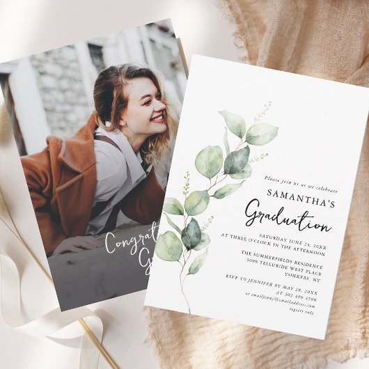 Invitation Graduation 2025 Botanical Photo Grad Party