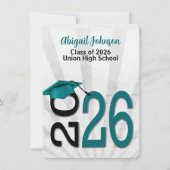 Invitation Graduation 2025 En Couleurs Turquoises et Noires (Devant)