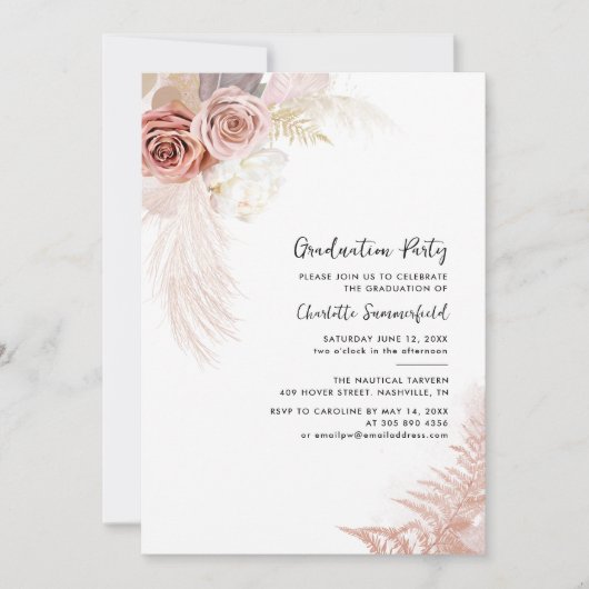 Invitation Graduation 2025 Graduate Photo Pampas Grass Party (Devant)