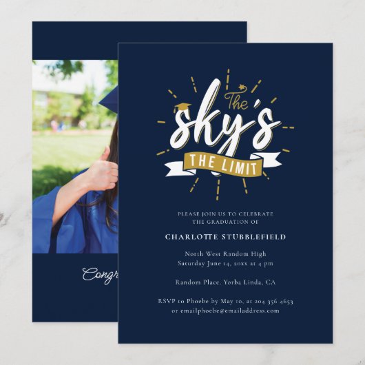 Invitation Graduation 2025 Navy Blue Grad Photo Party (Devant / Derrière)