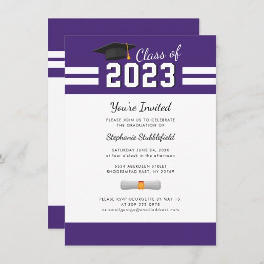 Invitation Graduation 2025 Party Simple Purple (Devant / Derrière)