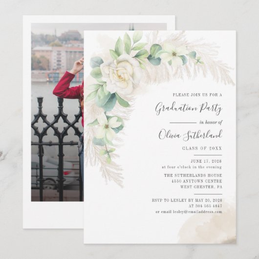 Invitation Graduation 2025 Photo Botanical Grad Party (Devant / Derrière)
