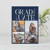 Invitation Graduation 2025 Photo Collage Navy Blue Grad Party (Debout devant)