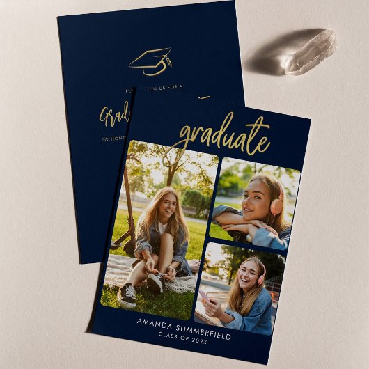 Invitation Graduation 2025 Photo Collage Navy Blue Grad Party