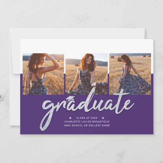 Invitation Graduation 2025 Photo Collage Purple (Devant)