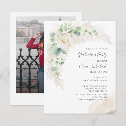 Invitation Graduation 2025 Photo Eucalyptus Grad Party (Devant / Derrière)