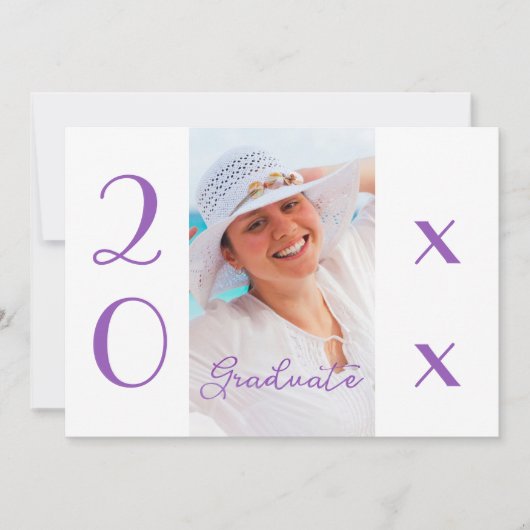 Invitation Graduation 2025 Photo moderne Violet Script (Devant)