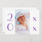 Invitation Graduation 2025 Photo moderne Violet Script (Devant / Derrière)