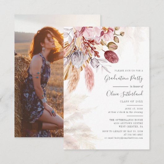 Invitation Graduation 2025 Photo Pampas Grad Party (Devant / Derrière)