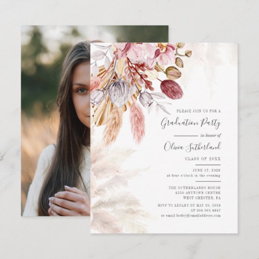 Invitation Graduation 2025 Photo Pampas Graduate Party (Devant / Derrière)