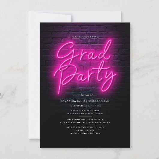 Invitation Graduation 2025 Pink Neon Grad Party (Devant)