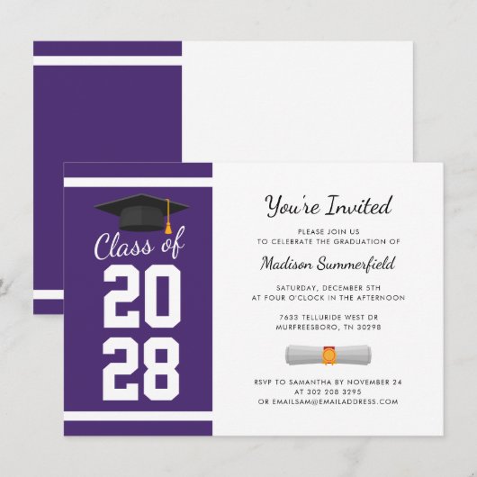Invitation Graduation 2025 Purple Grad Party (Devant / Derrière)