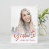 Invitation Graduation 2025 Rose photo Gold Script Grad Party (Debout devant)