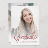 Invitation Graduation 2025 Rose photo Gold Script Grad Party (Devant / Derrière)