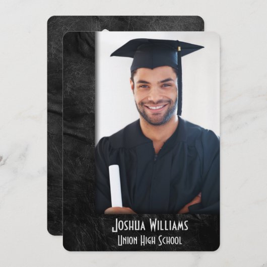 Invitation Graduation 2026 Black Leather Frame (Devant / Derrière)