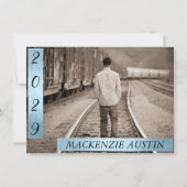 Invitation Graduation 2 Photo | Blue Faux Metallas Keepsaké (Devant)