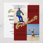 Invitation Graduation 2 Photo Homme Moderne Maron Célébration (Devant / Derrière)