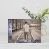 Invitation Graduation 2 Photo | Sophistiqué Purple Keepsaké (Debout devant)