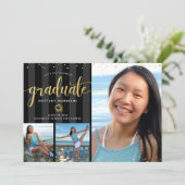 Invitation Graduation 3 photo collage noir or parties scintil (Debout devant)