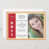 Invitation Graduation à trois cadres (rouge et or) (Devant / Derrière)