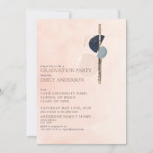 Invitation Graduation Abstraite en Flûte Or Rose et Bleu (Devant)