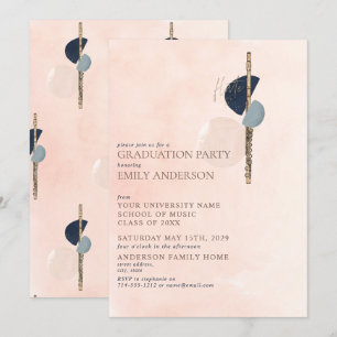 Invitation Graduation Abstraite en Flûte Or Rose et Bleu