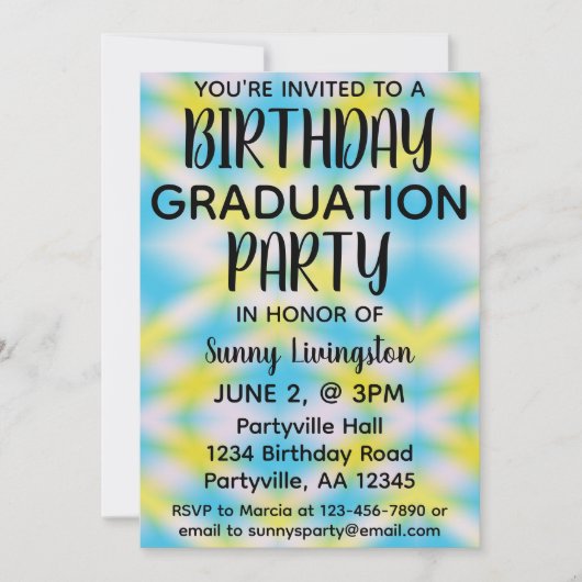 Invitation Graduation Anniversaire Une photo Blue Tie Dye Par (Devant)