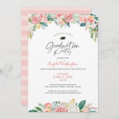 Invitation Graduation Aquarelle moderne Blush Floral Script (Devant / Derrière)