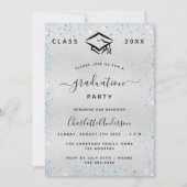 Invitation Graduation argent bleu clair parties scintillant l (Devant)