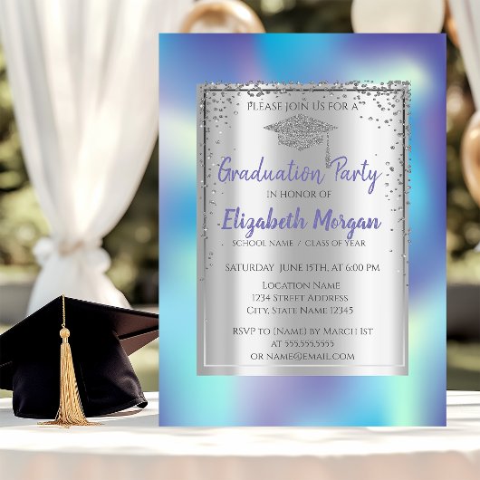 Invitation Graduation Argent Cap Holographique Graduation