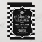 Invitation Graduation - Argent Noir Blancs (Devant / Derrière)