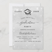 Invitation Graduation argent parties scintillant luxe moderne (Devant)