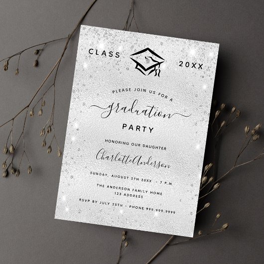 Invitation Graduation argent parties scintillant moderne élég