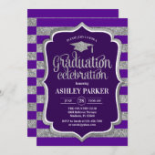 Invitation Graduation - Argent Purple Stripes (Devant / Derrière)