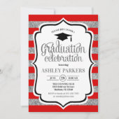 Invitation Graduation - Argent Red Stripes (Devant)