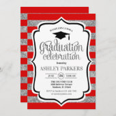 Invitation Graduation - Argent Red Stripes (Devant / Derrière)