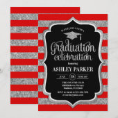 Invitation Graduation - Argent Rouge Noir Blancs (Devant / Derrière)