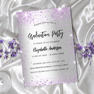 Invitation Graduation argent violet violet brillant luxe