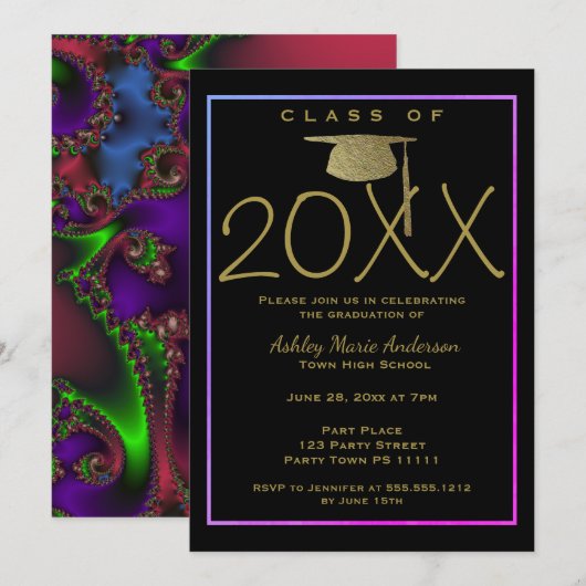 Invitation Graduation au laser néon fractal (Devant / Derrière)