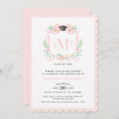 Invitation Graduation au ruban | 3 Lettre Pink Monogramme Cre (Devant / Derrière)