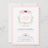 Invitation Graduation au ruban | 3 Lettre Pink Monogramme Cre (Devant)
