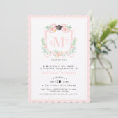 Invitation Graduation au ruban | 3 Lettre Pink Monogramme Cre (Debout devant)