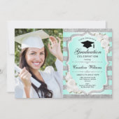 Invitation Graduation avec photo - Argent Vert (Devant)