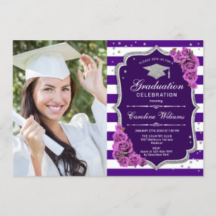 Invitation Graduation avec photo - Argent violet
