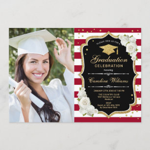 Invitation Graduation avec photo - Black Red