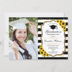 Invitation Graduation avec photo - Fleurs de soleil